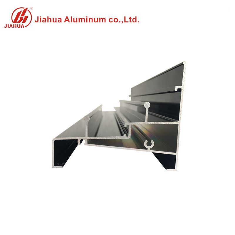 Electrohporesis Perfil de riel inferior de ventana de aluminio negro perlado Perfiles para ventanas corredizas de aluminio